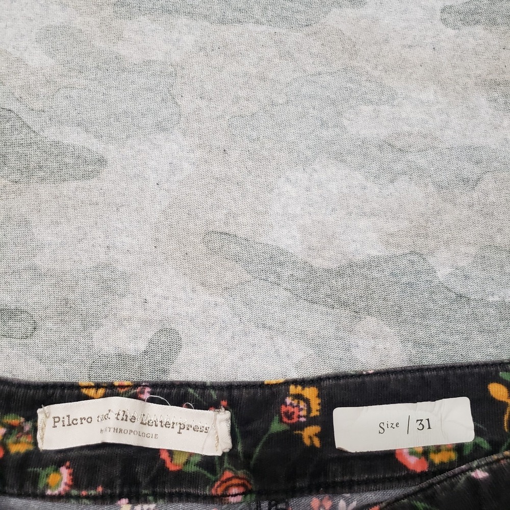 Pilcro And The Letter Press Pants Womens 31 Black Corduroy Floral Wide Leg - Picture 6 of 10